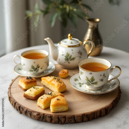 Herbal tea set with pastries, a luxury hospitality concept
