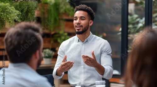 Business meeting with young professional man.