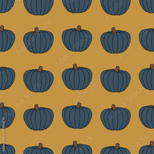 Blue Pumpkin Pattern Vector Illustration on Yellow. Blue pumpkin pattern vector illustration on a warm yellow background. Ideal for autumn designs