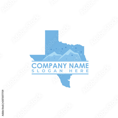 Texas State Silhouette Mountain and Starry Sky Logo