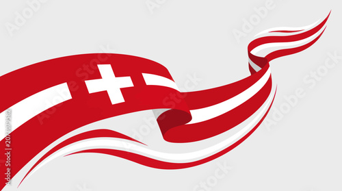 Flowing red and white abstract ribbon design