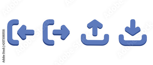 3d Upload and download arrow icon collection featuring file transfer symbols, import export controls and data sharing interface elements