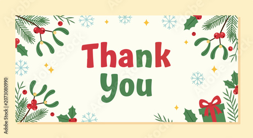 Festive thank you card with holly and gift