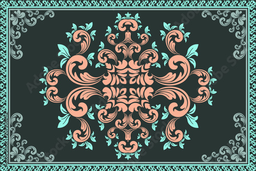 abstract floral background with a vintage-style decorative circular frame and beautiful baroque floral patterns.