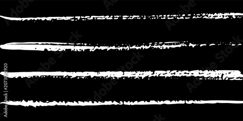Charcoal pencil straight horizontal lines. Scribble black strokes vector set. Charcoal texture lines isolated on white background. Grunge smears, thin and thick chalk strokes, pencil dividers.