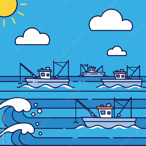 Fishing boats on a sunny day