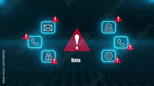 Data Security Warning Alert Interface Displaying Phishing Attacks Hacker Threats And Protection Icons For Business Privacy Network Online Safety Digital System
