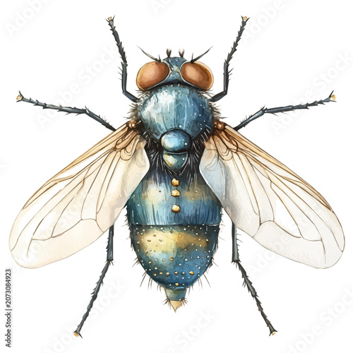 Принти на полотні watercolor of Housefly, vector clipart, isolated on a white background