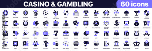 Billede på lærred Casino and gambling icon collection in purple colored style