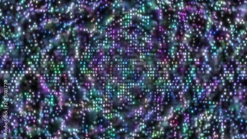 A magical digital galaxy of blurred matrix numbers and glowing particles. Abstract glowing background of numbers with bokeh effect and depth of field.