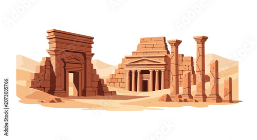 Photos Ancient desert ruins with temple and stone pillars