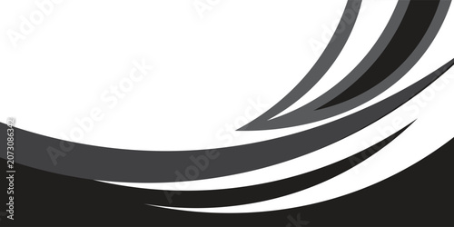 Abstract dynamic sports background with black and grey wavy speed shapes on white background, modern racing stripe graphics for vehicle wrap livery, poster,