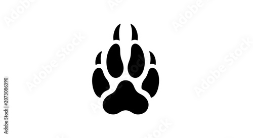 Foto Paw print icon represents a wild animal track in a minimalist black vector style suitable for nature conservation branding