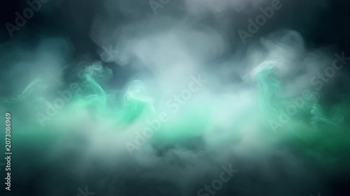 Glowing green smoke tendrils swirling through darkness revealing mysterious atmospheric visual depth