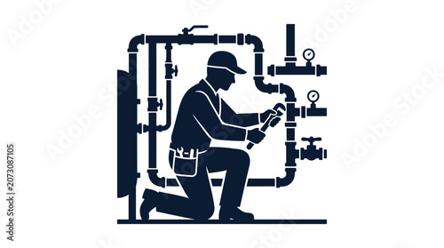 Plumber works on complex pipe installations while using professional tools to ensure efficient home maintenance and water system repairs.