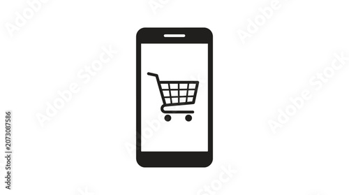 Smartphone displays a digital shopping cart icon representing the convenience of modern e-commerce and mobile retail technology.