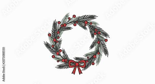 Christmas wreath with red berries and bow