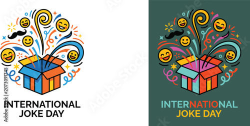 Cuadro en lienzo International joke day celebration with gift box and funny emojis