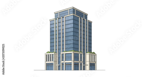 Quadro su tela Modern glass office skyscraper building with green terraces