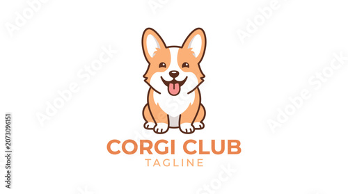 Cute standing corgi dog mascot logo with tongue out.