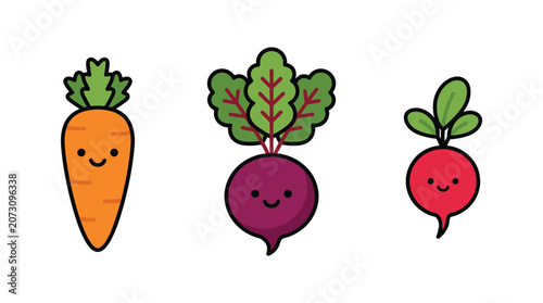 Cute vegetable character sticker set