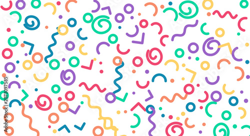 Colorful confetti and abstract shapes on a transparent background for festive decoration and design.
