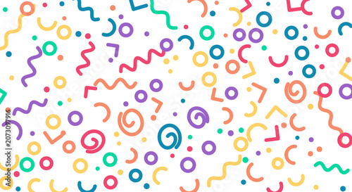 Playful memphis background with colorful abstract geometric retro pattern.
