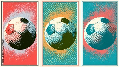 Set of vertical poster designs for football match day in halftone vintage style. Collection for soccer event branding and tournament promotion, vector illustration. Stock Vector