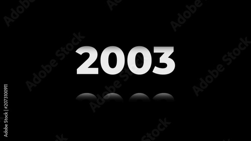 Reverse 25 year counter animation scrolling back from 2027 to 2002. White 3D text on black background. Going back in time flashback and history timeline motion graphics concept.