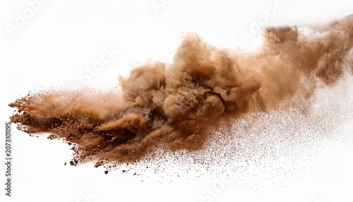 brown and smoke cloud particles on white background isolated on a white background dust sand