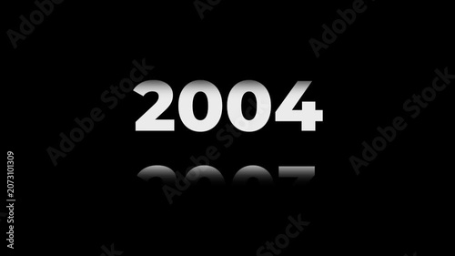 Reverse 24 year counter animation scrolling back from 2027 to 2003. White 3D text on black background. Going back in time flashback and history timeline motion graphics concept.