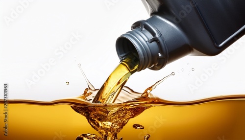 pouring oil lubricant motor oil isolated on white and white background