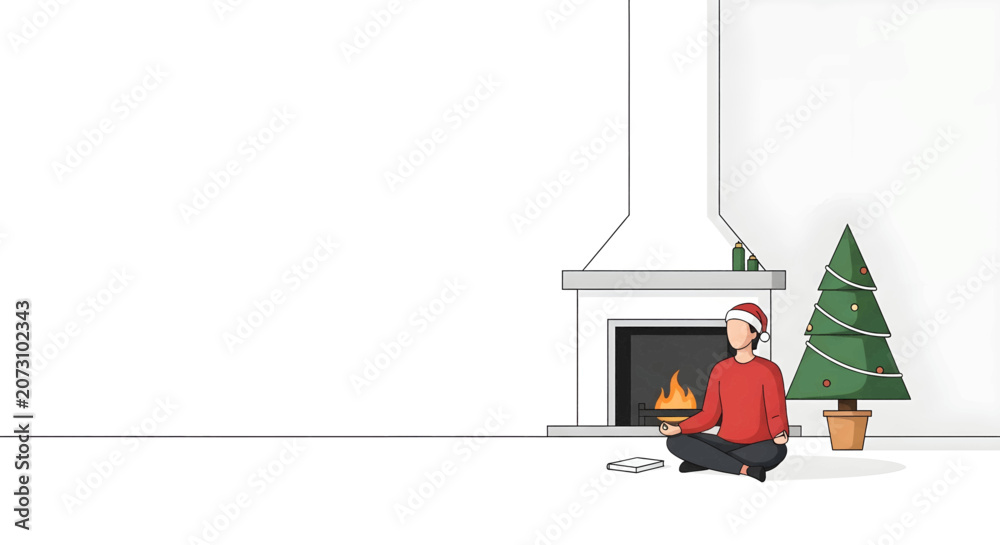 Fototapeta premium Person Wearing Red Santa Hat Sitting.