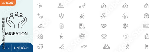 Foto Migration icons set with 30 line icons