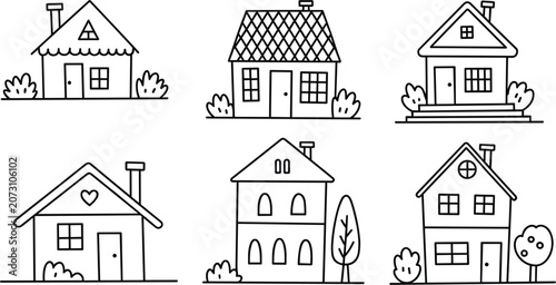 Konstfotografi Cute house outline collection illustration featuring residential homes architect