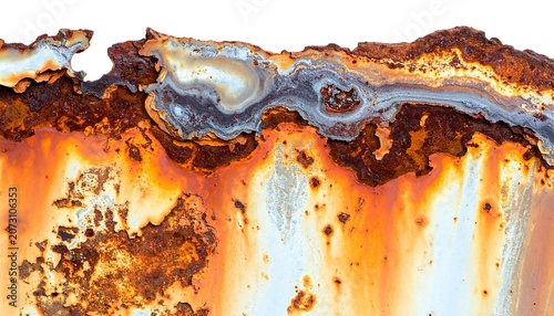 A close-up of a rusty metal surface with orange and brown corrosion