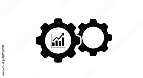 Vector illustration of two interlocking gears with a business growth bar chart icon on a transparent background