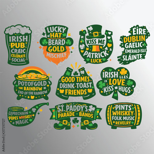Photography St. patrick's day stickers and badges with irish phrases