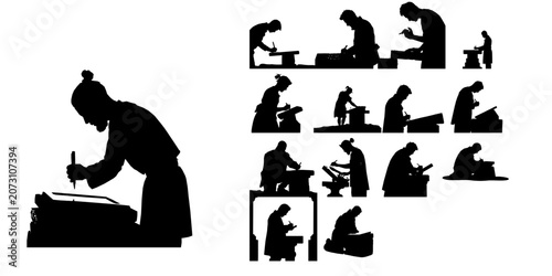 Konstfotografi Man Writing On A Stone Tablet Silhouette