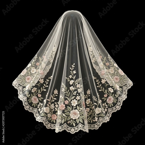 beautiful wedding veil with floral lace.
