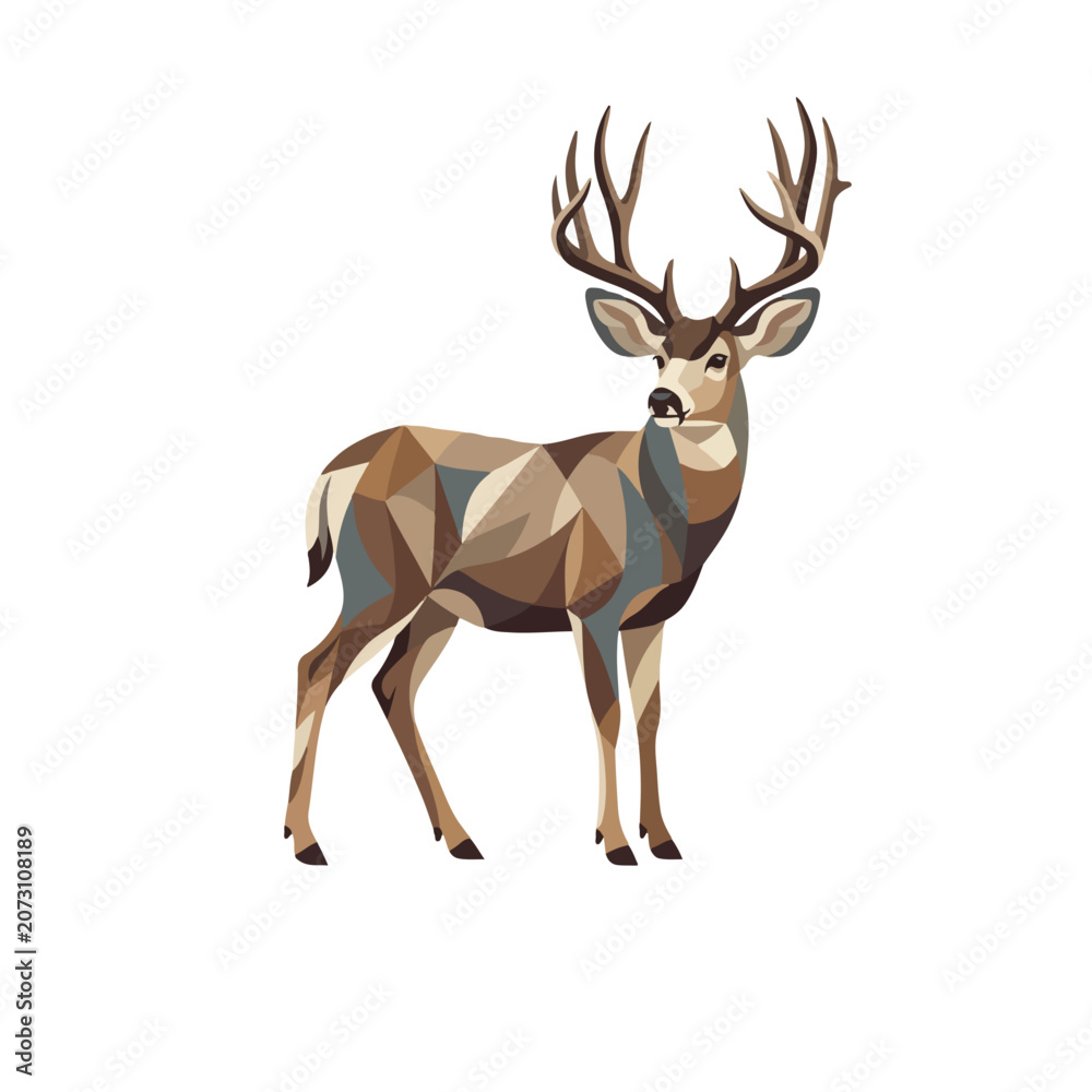 Fototapeta premium Low-poly geometric deer portrait, stylized wildlife vector illustration