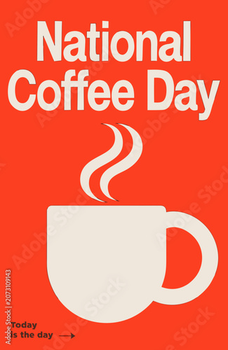 National Coffee Day, coffee cup, steaming cup, red background, vector illustration