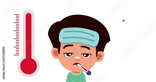 Animation of a boy with a cold and fever