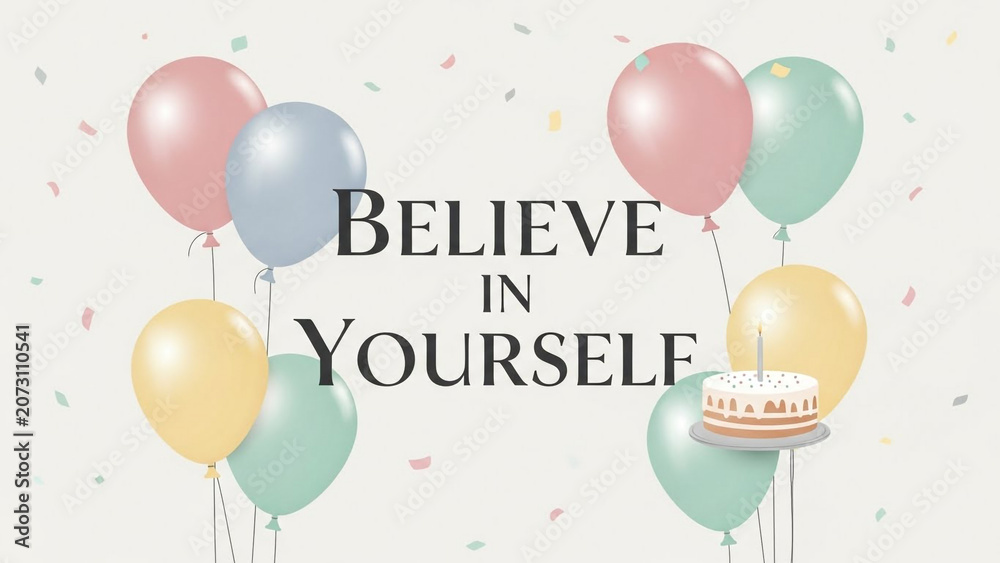 Fototapeta premium Inspirational motivational quote, colorful balloons, celebration background, party decoration, positive affirmation