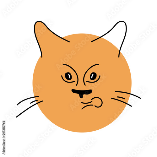 Angry ginger cat. Round cat face with fierce expression. Orange fur, sharp ears, and grumpy eyes. Vector illustration for funny sticker pack, meme t-shirt, playful poster, or pet lover merchandise