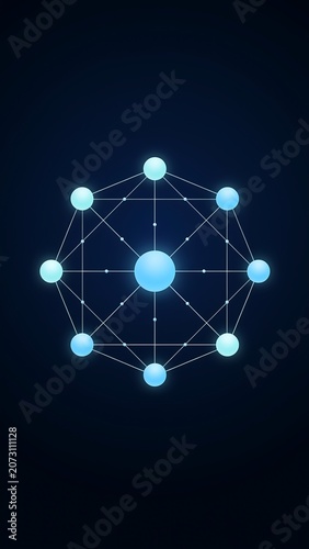  Futuristic Blue Technology Network with Connected Glowing Nodes on Dark Background.