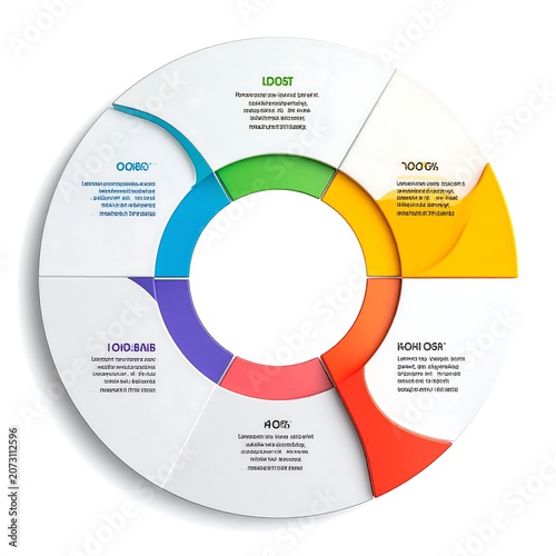 A circular infographic with six colorful sections and placeholder text