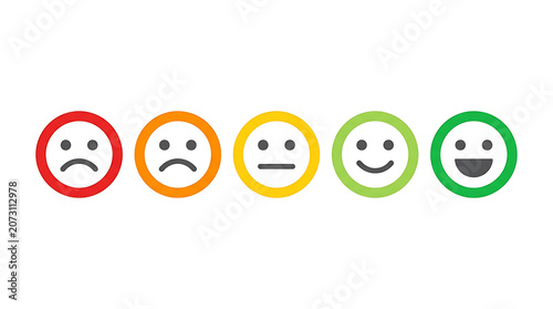 Five happy and sad face emoji expressions