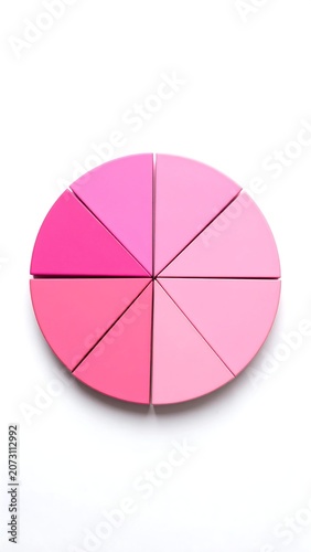 A circular makeup palette divided into eight pink shades