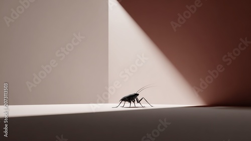 Insect Exploring Minimalist Space with Unique Light and Shadow Play